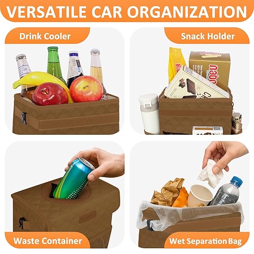 Vankor Car Trash Can for Cute, Bag Bin Hanging Waterproof Automotive Car Garbage Cans Leak Proof Vehicle Trash Can Diamond Pattern-Brown