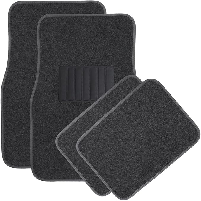 OxGord 4 Piece Luxe Carpet-Floor-Mats Set for Car - Rubber-Lined All-Weather Heavy-Duty Protection for All Vehicles, Charcoal