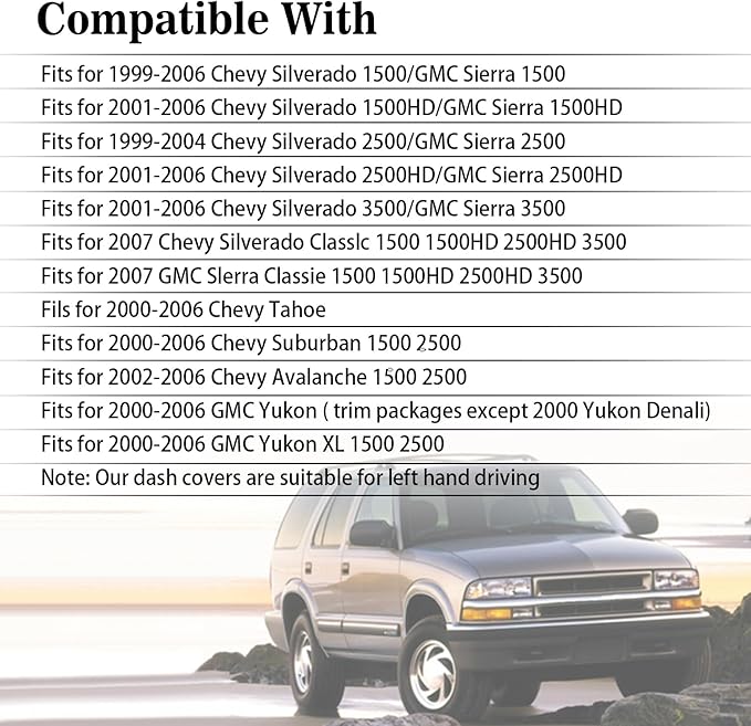 Amiss Dash Mat Dashboard Cover, Fits for 1999-2006 GMC Sierra/Chevy Chevrolet Silverado, 2000-2006 GMC Yukon XL/Chevy Suburban Tahoe Avalanche, Dashboard Decorative, Car Interior Accessories