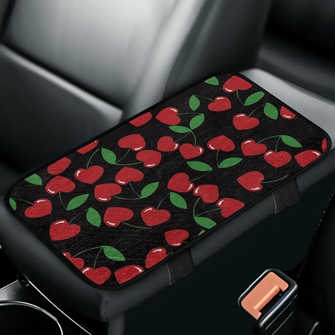 CLOHOMIN Red Cherry Car Armrest Pad for Auto Sedan SUV Truck Center Console Cover Cute Car Console Covers Flannel Auto Interior Accessories Universal Fit