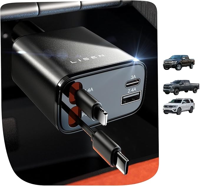 LISEN Longest 4 in 1 Retractable Car Charger 69W Retractable Car Charger for iPhone 17, Car Charge for iPhone 17 Pro Max 16 15 14 13 iPad, Prime for Day Deals, Uber Signs for Car