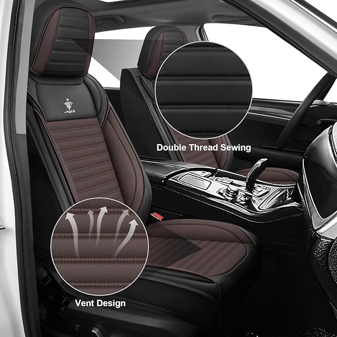 Seat Covers Full Set Custom Fit for Mitsubishi Outlander 2004-2025, Standard Waterproof Car Seat Cover, Breathable and Comfortable Leather Cushion Cover, Auto Interior Accessories (Black Brown)