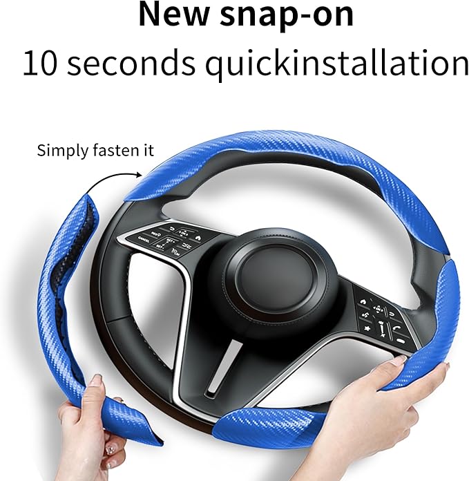 LevChall Carbon Fiber Steering Wheel Cover, 3-Piece Set Anti-Skid Comfortable Grip Segmented Butterfly Design, Easy Snap-On Installation Universal Fit 99% Cars, Blue