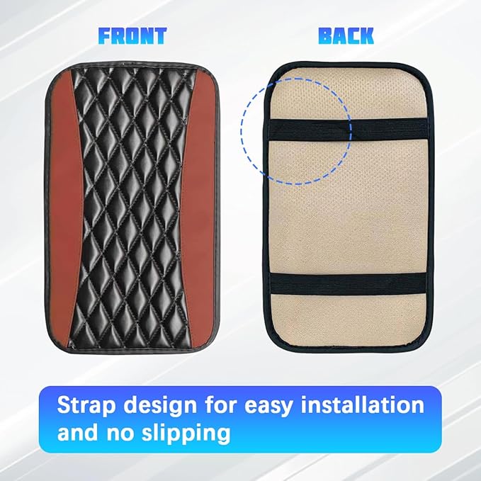 Car Center Console Cover, Comfortable PU Leather Vehicle Armrest Storage Box Cushion Pad, Anti-Scratch Automotive Interior Arm Rest Cover Protector, Universal for Truck SUV Sedan (Brown)
