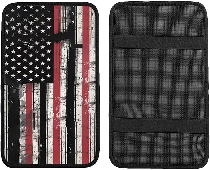 Retro American Flag Console Armrest Cover Pads Armrest Cushion Protector Car Interior Accessories Patriot Car Center Console Cushion Pad for SUV, Truck, Sedans