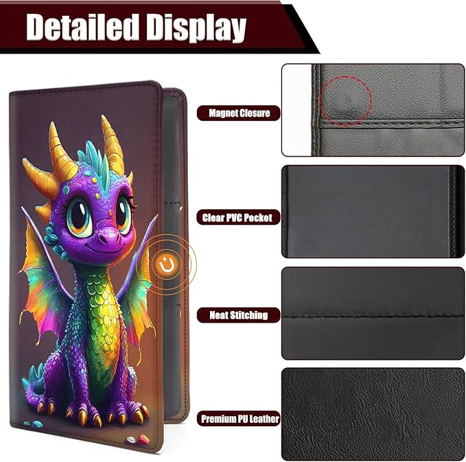 Car Document Holder with Magnetic Shut, Car Registration and Insurance Card Holder, Vehicle Glove Box Organizer Documents, Driver License, Auto Paperwork Organizer Wallet, Colorful Baby Dragon Pattern