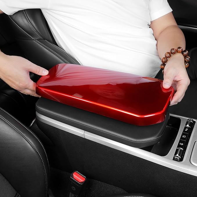 ABS Car Central Console Armrest Cover Armrest Cushion Cover Center Console Box Pad Compatible with Kia Stinger 2017-2024 Accessories (Glossy Red Style)
