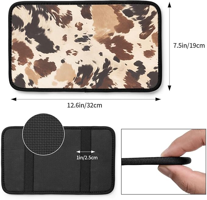 Universal Car Center Console Cushion Pad, Brown Cow Print Soft Waterproof Car Center Console Cover Auto Armrest Seat Box Cover Protector for Most Vehicle SUV Truck Car