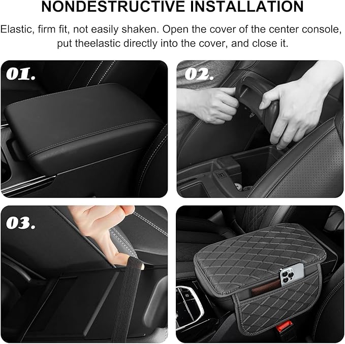 Center Console Cover Universal Armrest Cover with 2 Storage Bags Leather Car Middle Console Cover Arm Rest Cover for Car Interior Accessories Protector for Most Vehicle