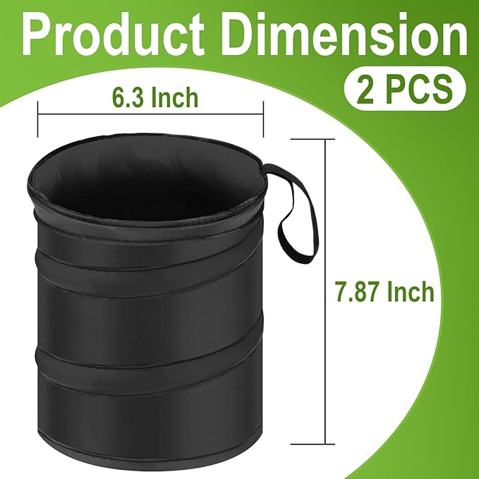 2 PCS Car Trash Can, Collapsible Pop-up Car Garbages Can, Portable Garbage Bin with Elastic Band, Waterproof Small Garbage Can for Back Seat Front Seat, for Outdoor Traveling & Home Use