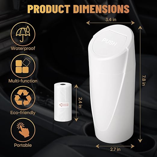 SGLRT Car Trash Can Bin with Lid - Car Garbage Can Cup Holder - White Mini Leakproof Vehicle Trash Garbage Can Bin with 20pcs Trash Bags-Car Organizers and Storage for Front Back Seat Accessories