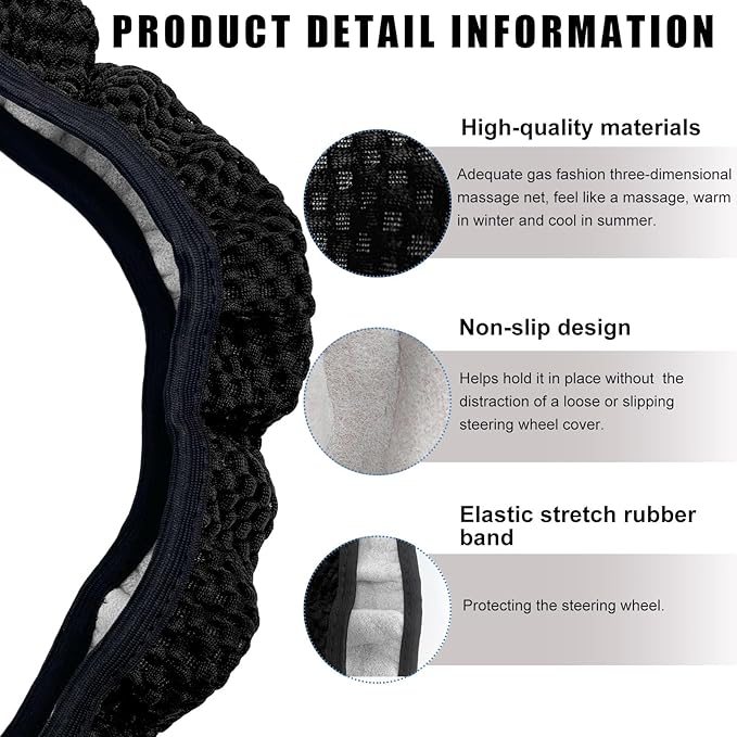 Car Steering Wheel Cover, 15 Inches Automotive Steering Wheel Protector, Elastic Stretch Steering Wheel Cover for Most Vehicles, Universal Interior Decor Car Accessories (Black)