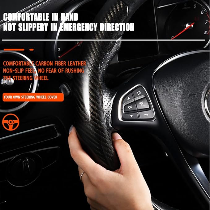 Steering Wheel Cover, 2PCS Segmented Steering Wheel Protector, Carbon Fiber Anti-Slip and Durable Car Accessory, Universal Fit for Most Cars，SUVs (Carbon Fiber Black)