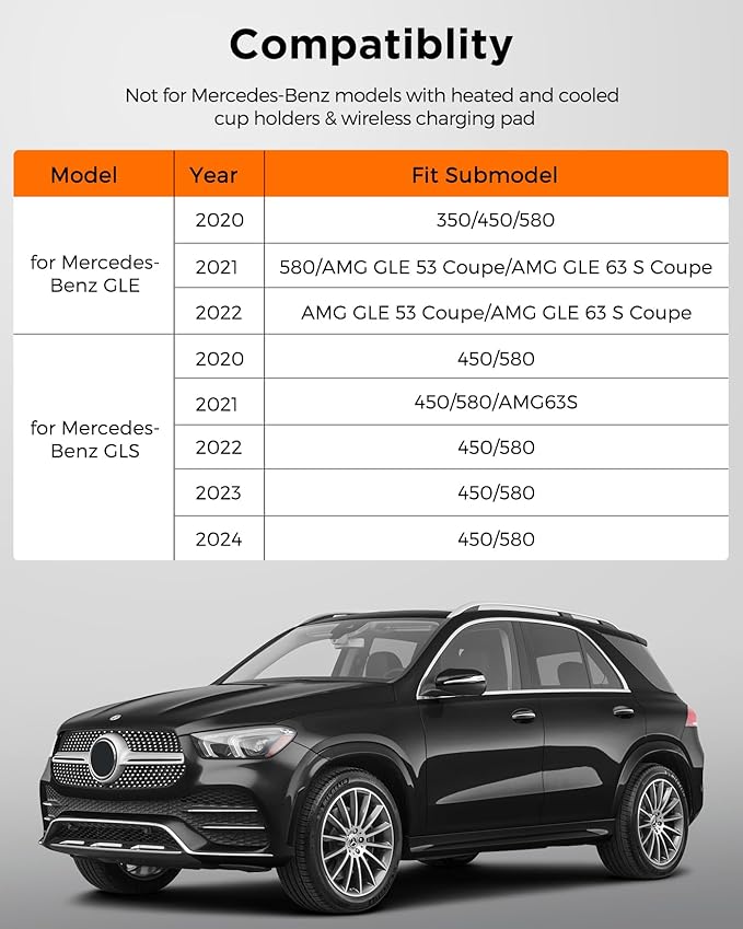 Wireless Charger for Mercedes Benz GLE 2020 2021 2022 & GLS 2024 2023 2022 2021 2020(Without OEM Wireless Charger) Interior Car Accessories, Charging Pad Center Console Phone Charger for Benz GLE GLS
