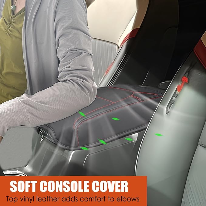 Center Console Cover for Chevy Colorado/GMC Canyon - Soft Armrest Cover for Colorado Canyon 2023 2024 2025 2026 ZR2 Z71 Trail Boss LT WT Elevation AT4 Denali AT4X Accessories - Red Stitch