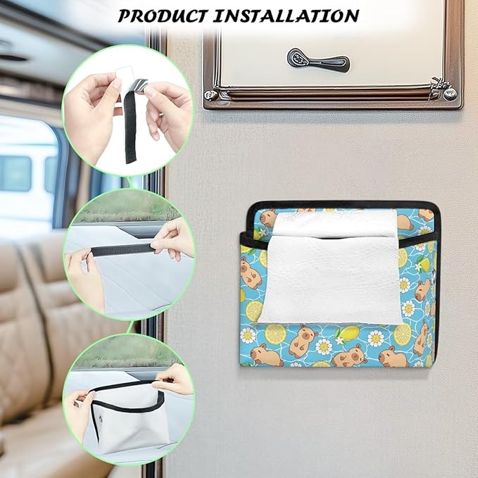 Renewold Capybara Lemon Flower, Car Side Pocket Organizer, Seat Side Storage Bag, Universal Pouch for Auto Door Window Console Seat Backrest, Purse Card Phone Sunglasses Holder, Car Accessories