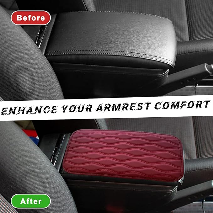 Car Center Console Pad, Waterproof PU Leather Auto Armrest Box Cover, Comfortable Vehicle Arm Rest Protector Cushion Pad for Car SUV, Universal Car Accessories (Wine Red)