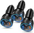 3-Pack Car Charger,4-Port 65W Fast Car Charger Adapter with PD+QC 3.0,12V Car Phone Charger with USB-A & USB-C Compatible with iPhone 17/16e/15 Pro Max, Samsung Galaxy S25 S24 S23, iPad