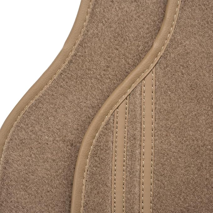 CAR PASS Beige Car Floor Mats, Edge Leather Waterproof Car Mats with Double Stitch Line and Anti-Slip Backing Design, Fit 95% Automotive,SUVS,Sedan,Vans (Pure Beige)