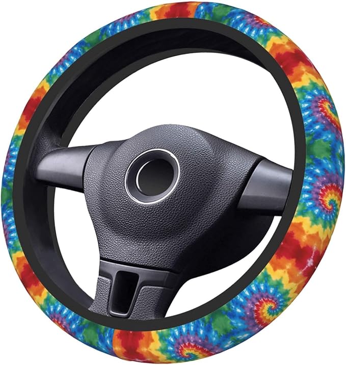 Colorful Tie Dye Car Steering Wheel Cover, 15 Inch Steering Wheel Cover Stylish Decor for Most Cars