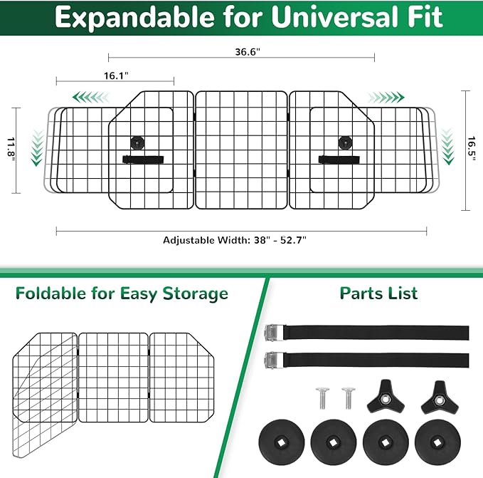 HAITRAL Universal-Fit Barrier,Adjustable Dog Barrier for SUVs,Cars,Trucks,Heavy-Duty Wire Mesh Guard Pet Divider,Back Seat Dog Separator Gate for Cargo Area,Safety Car Travel Accessories