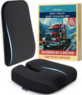 Elmara Doctor-Designed Semi-Truck Seat Cushion for Truck Driver – The Ultimate Comfort Solution for Long-Haul Drivers – Trucker Seat Cushion & Back Support – 2-Piece Ergonomic Set (Black)