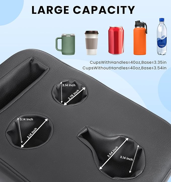 Car Cup Holder, Back Seat Cup Holder for Car, PU Leather Couch Sofa Bed Cup Holder Expander Tray, Boat Tray, Organizer for Trucks, Minivans, SUVs, RVs, Vehicles, Holds Drinks, Remote, Snacks