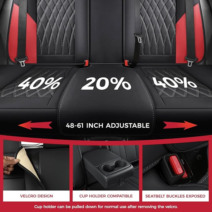 FREESOO Black Red Car Seat Covers Full Set - Faux Nappa Leather Seat Covers for Cars, Breathable Waterproof Front Seats with Lumbar Support and Rear Seat Cover, Fit for Automotive Sedans SUVs Pickups