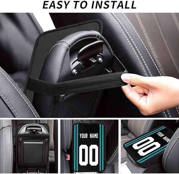 Custom Car Armrest Cover,Add Personalized Name and Number As Gifts for Loyal Football Fans,American Football Auto Center Console Pad Car handrail Box Cushion,Fit for Most Car Seat Box Cover Protector