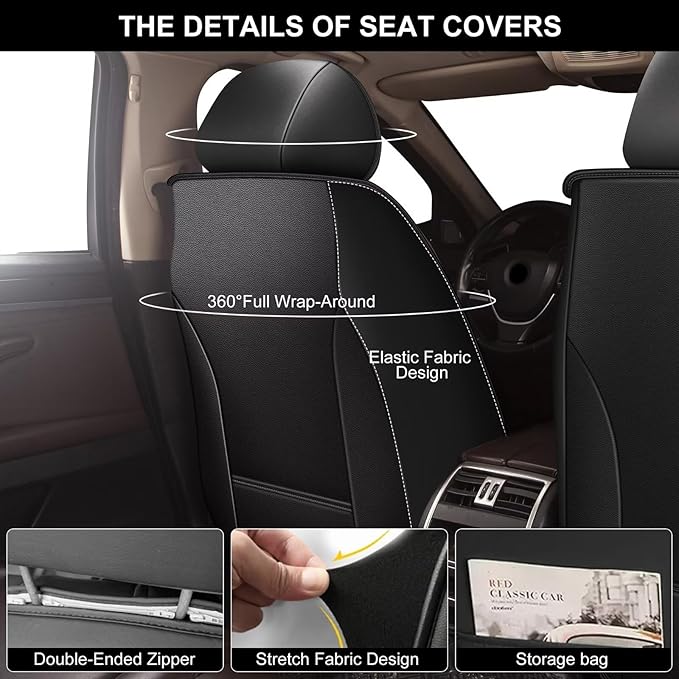 YORKNEIC Seat Covers Fit for VW/Volkswagen Atlas 2018-2025: 2 Front Leather Car Seat Covers - Waterproof Car Seat Protector Compatible Airbag (2 Front Set, Black & Grey)
