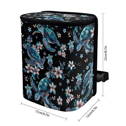 Sea Turtle Car Trash Bags Hanging Automotive Car Garbage Cans for Front Seat Tropical Flower Multipurpose Car Garbage Bin with Adjustable Straps Reusable Auto Trash Bin Garbage Bags