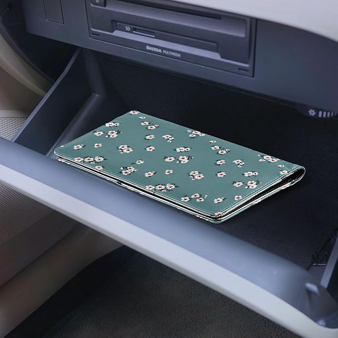 ALAZA Rustic Flowers Floral Car Registration and Insurance Card Holder Vehicle Glove Box Car Organizer Driver License Documents Holder Waller Case Organizers
