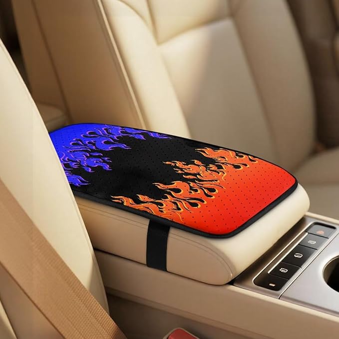 Oramclsy Flame Car Front Seat Covers Set with Armrest Pad All Season PU Breathable Seat Belt Pad Universal Fit Most Truck SUVs