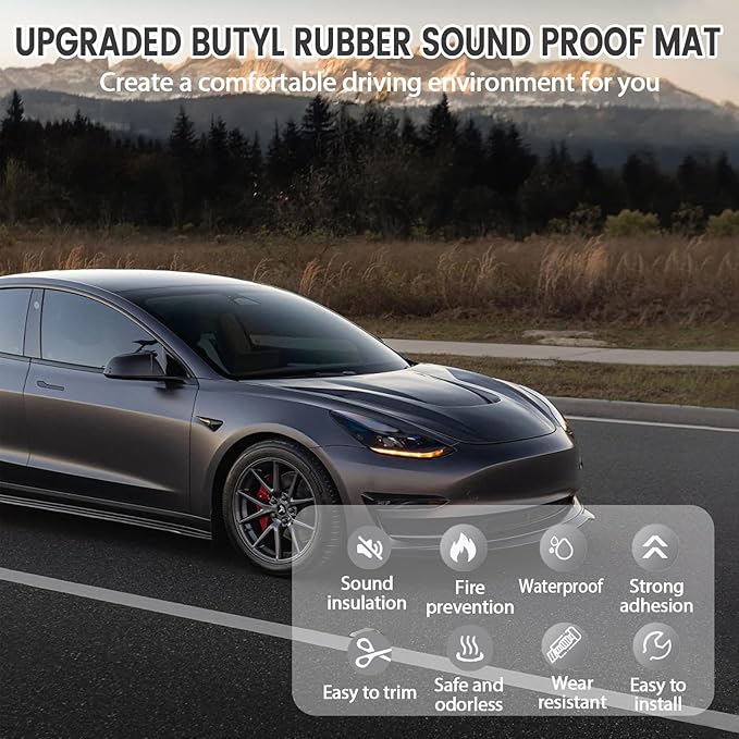Qlonry Upgrade Car Sound Deadening Mat, 7 Pcs 80mil (2mm) 18 sqft (1.68 sqm) Butyl Automotive Sound Deadener, Noise Insulation and Vibration Dampening Material with Silicone Raised Gloves