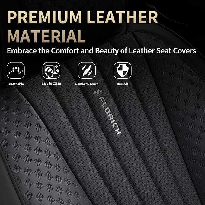 FLORICH Car Seat Covers, Black Leather Car Seat Covers Front Seats, Premium Leatherette Car Seat Cushion for Cars, Automotive Seat Protectors Universal Fit for Most Sedans Cars SUV Trucks