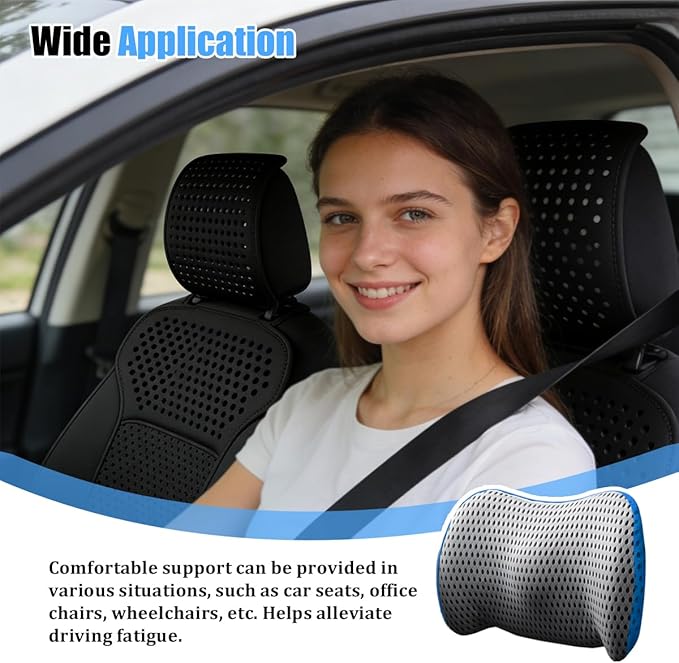 Car Lumbar Support Pillow, Memory Foam Ergonomic Vehicle Lower Back Support Cushion for Back Pain Relief and Sciatica, Automotive Seat Lumbar Pillow, Universal for Vehicle (Gray/Sky Blue)