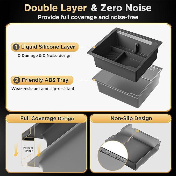 QINQINTU for Tesla Model Y Juniper(2025-2026) & Model 3 Highland(2024-2026) Center Console Organizer [Slide Smoothly & Carbon Fiber] Sunglasses Cup Holder for Tesla Model 3 Model Y Accessories Black