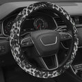 Cute Steering Wheel Cover for Women, Machine Washable Universal 14.5-15.5 inch Non-Slip Grip All Weather Use (Black Leopard Rose)