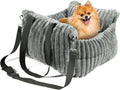 HOMLOVE Dog Car Booster Seat, for Small Dogs Under 30 lbs, Detachable Washable Travel Bed with Storage Pockets and Safety Belt (Grey, Medium)