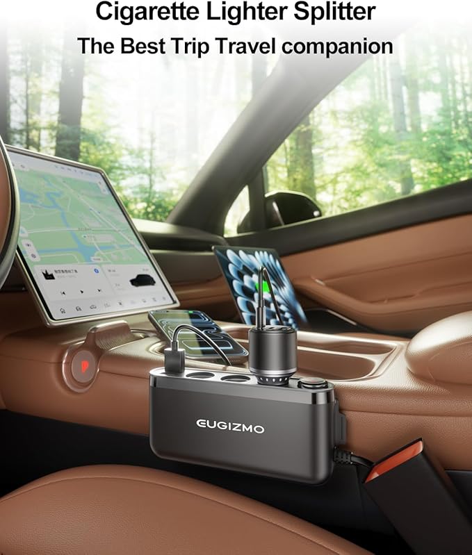 USB Cigarette Lighter Adapter, 200W Car Cigarette Lighter Plug Splitter Adapter USB Charger Extension Cord 3 Socket Way 12V/24V Car Charger Adapte r Splitter Port for Plug Outlet