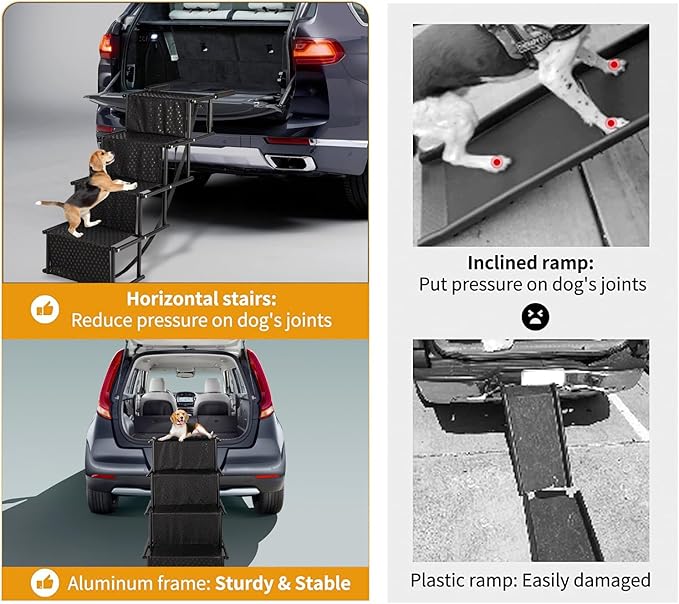 Dog Stairs for Car, Foldable Ramps for Dogs with Non-Slip Surface for Large Dogs Portable Dog Steps for Cars and SUV, Truck to 200 lbs, 4 Steps