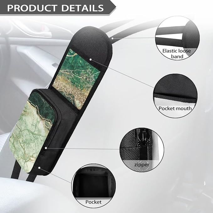 Green and Gold Marble Automatic Seat Side Storage Organizer Seat Side Organizer Car Seat Storage Bag Front Seat Phones, Drink, Stuff Holder for Most Vehicles