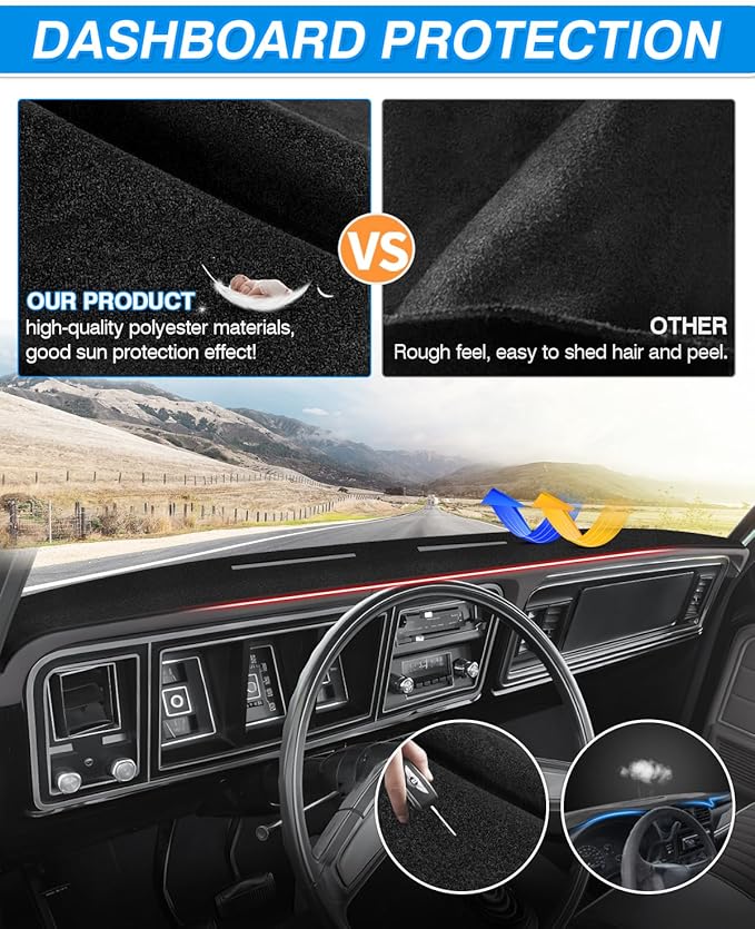 CARTIST Dash Cover for Ford F100/F150/F250/F350/Bronco Pickup Truck 1973-1977 1978 1979 Dashboard Cover Mat for F150/F250/F350 Accessories Non-Slip Carpet Sunshield Glare UV Rays Protector