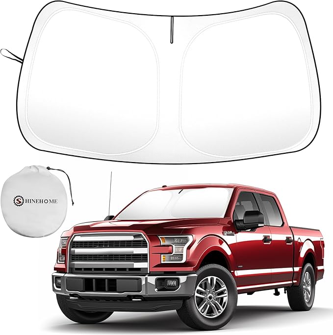 SHINEHOME Car Windshield Sun Shade Compatible with 2015-2020 Ford F150 Lariat, King Ranch, Platinum, XL XLT Limited Raptor Accessories Foldable Sunshade Custom Windshield Sun Visor