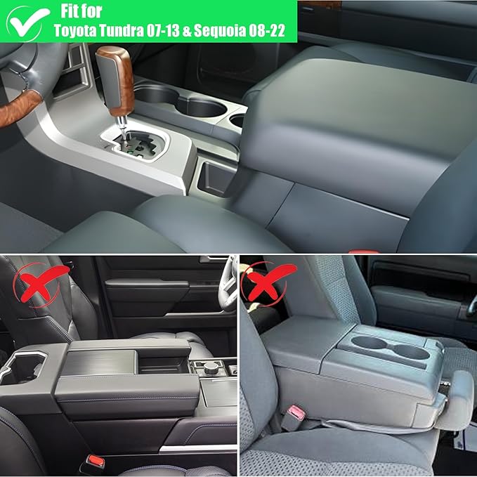 Center Console Cover for Toyota Tundra 2007-2013 & Sequoia 2008-2022, PU Leather Middle Console Cushion Thick Pad Armrest Cover for Toyota Tundra Sequoia Interior Accessories