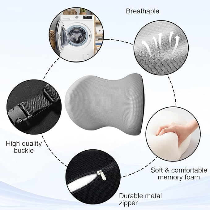 Xonhzam Car Headrest Pillow for Neck Support, Ultra Comfortable Neck Pillow for Driving, 2 Pack Car Neck Pillows with Adjustable Strap & Breathable Removable Cover, Fit Most Cars(Gray)