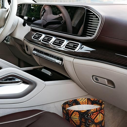 Orange Monarch Butterflies Car Trash Can Leak Proof Hanging Waterproof Garbage Can Multipurpose Trash Bin for Car SUV Front Seat Headrest Collapsible and Portable Storage Pocket