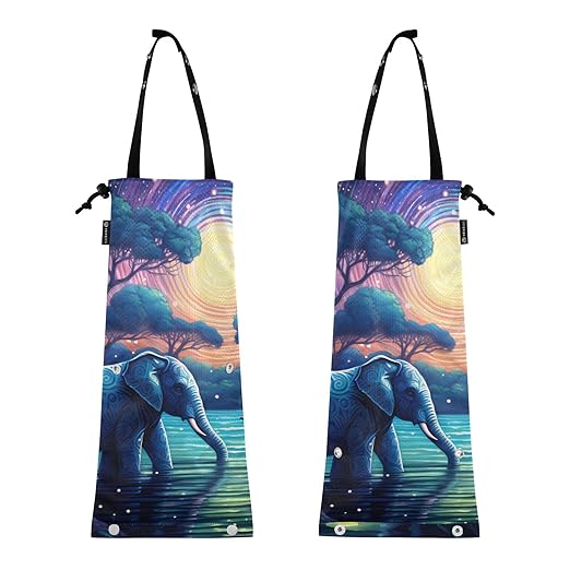 ALAZA Hanging Car Trash Bags Garbage Bag Trash Can for Back Seat Small Elephant Myth Washable Storage Bag Retractable 2 Pack