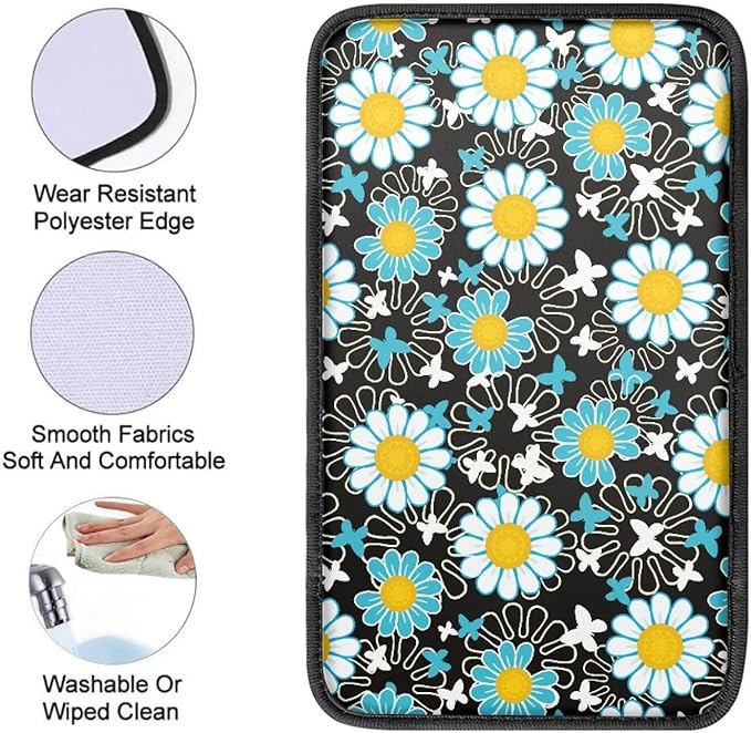 Daisy Automotive Center Console Cover Universal Floral Car Armrest Cover Auto Center Console Cushion Protector Flower Printed Car Interior Accessories Decor Dustproof