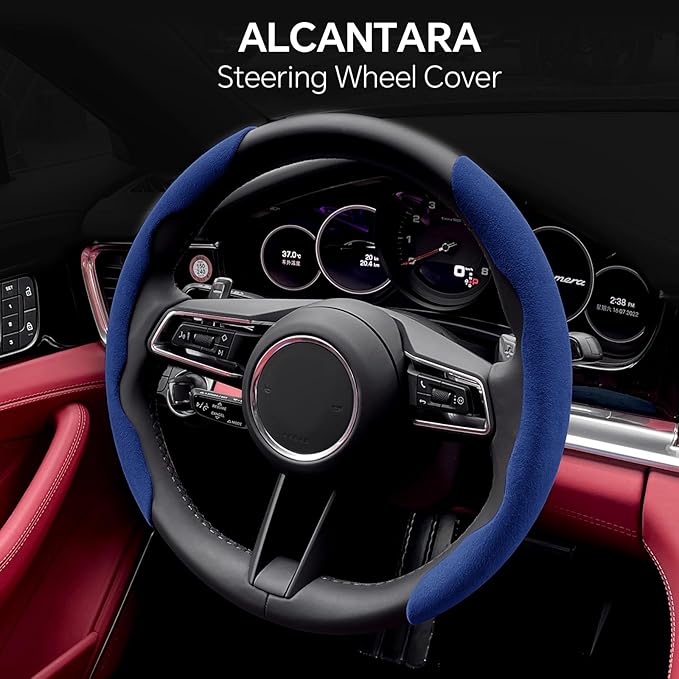 PAUUOOA 2 Piece Alcantara Steering Wheel Cover - Split Sport Design for D & O Shape Wheels, Soft Touch · Anti-Slip Grip · All Season Comfort · Durable Luxury Material for Performance Cars